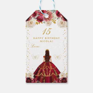 Röd Blommig Prinsessa Glad Födelsedag Presentetikett