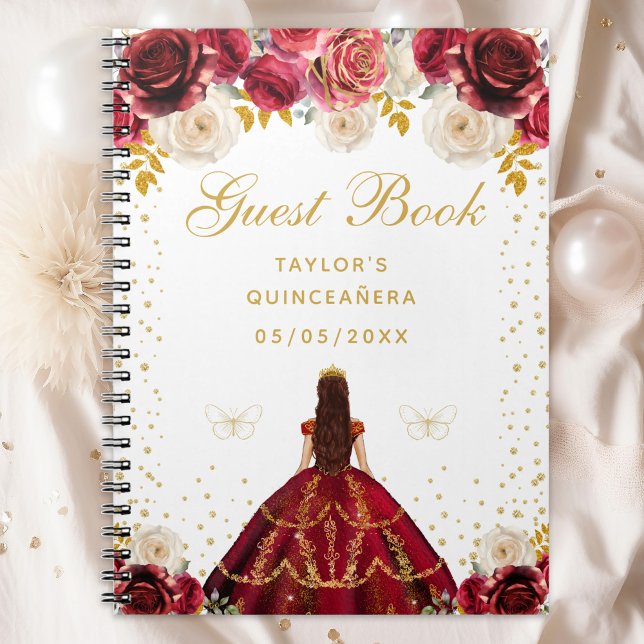 Röd Blommig Prinsessa Quinceañera Anteckningsbok (Skapare uppladdad)