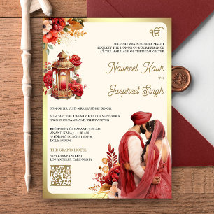 Röd Blommig QR-kod Anand Karaj Sikh Bröllop Inbjudningar