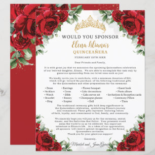 Röd Blommig Quinceañera 15 Sponsor Förfrågan Brev