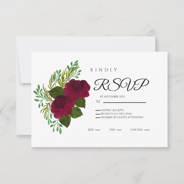 Röd Blommig RSVP-kort – Elegant Bröllopssvar OSA Kort (Framsida)