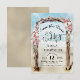 Röd Blommig Rustik Drivved Strand Trädgårdslycka B Spara Datumet