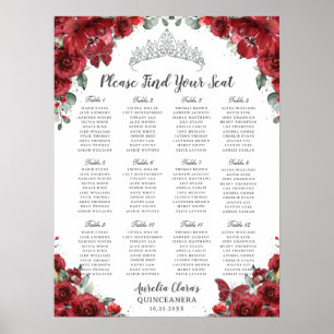 Röd Blommig Silver Quinceañera Blommig Placeringsp Poster