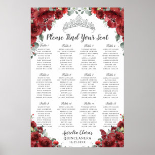 Röd Blommig Silver Quinceañera Bordplacering Poster