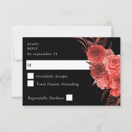 Röd Blommig Svart ingen Måltid RSVP 2 OSA Kort