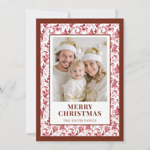 Röd blommig Toile jul fotohögtidskort Julkort