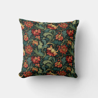 Röd blommig William Morris tryck Kudde