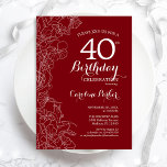 Röd Blommigt 40:e födelsedagen Party Inbjudningar<br><div class="desc">Röd vit Blommigt 40:e födelsedagsinbjudan. Minimalistisk modern design med botaniska konturaccenter från teckning och typsnitt för typgrafiska skript. Enkel inbjudan-kortsperfekt för trendig för en snyggt kvinna på dagen firande. Kan anpassas till vilken ålder som helst. Skrivna Zazzle-inbjudningar eller digital utskrivbar mall för omedelbar nedladdning.</div>