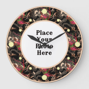 Röd Blommigt Abstrakt Ram din fotomägel Stor Klocka