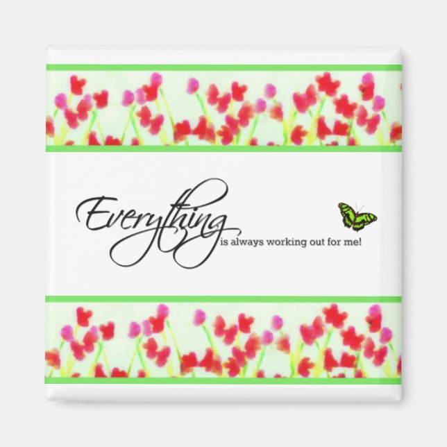 Röd Blommigt - allt fungerar alltid Magnet (Framsidan)