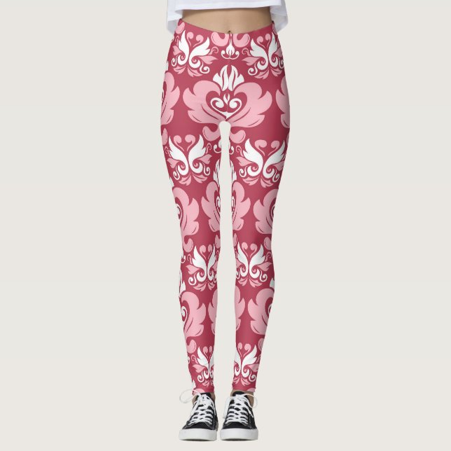 Röd Blommigt: Blek Beige Sömlös Leggings (Framsida)