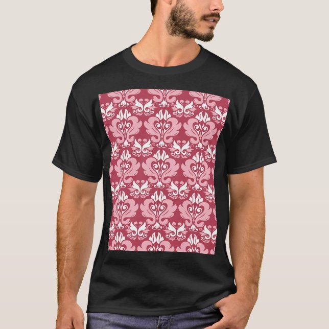 Röd Blommigt: Blek Beige Sömlös T Shirt (Framsida)