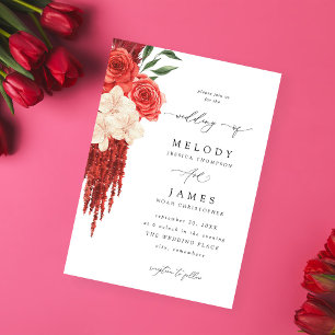 Röd Blommigt Bröllopsinbjudan V2 Inbjudningar