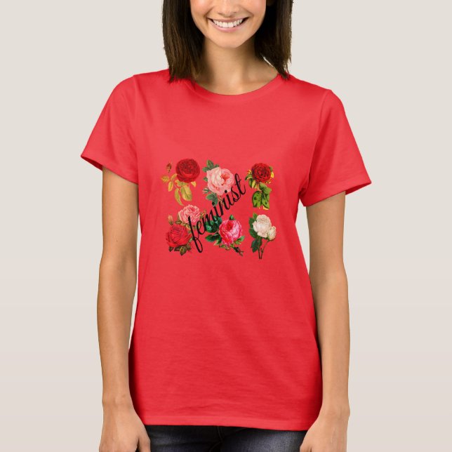 Röd Blommigt Feminist Shirt T Shirt (Framsida)