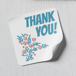 Röd Blommigt Fyrkantigt Klistermärke