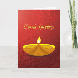 Röd Blommigt, Guld Diya, Diwali Hälsning Helgkort