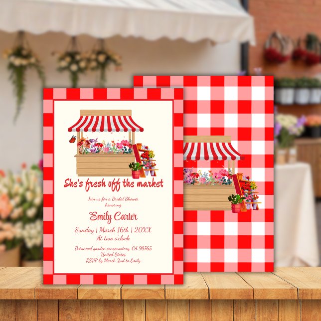 Röd Blommigt Hon är färsk på Möhippan Inbjudningar (Skapare uppladdad)