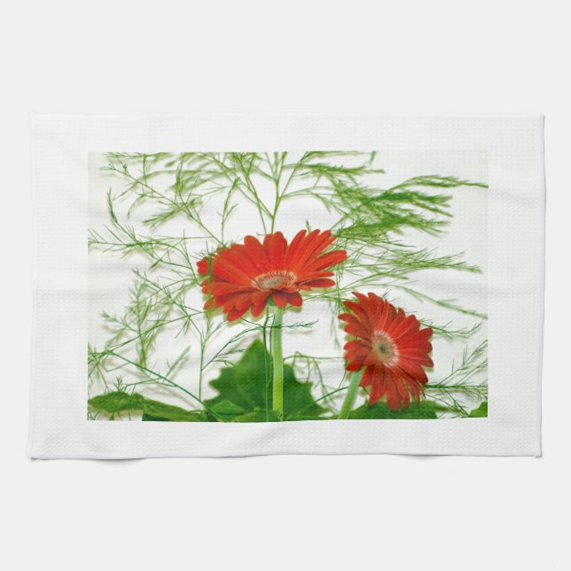 Röd blommigt kökshandduk (Horisontell)