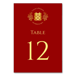 Röd blommigt logotyp Kinesisk dubbla bröllop lycka Bordsnummer