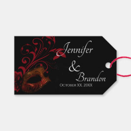 Röd Blommigt Mask-bröllopsförmån Presentetikett
