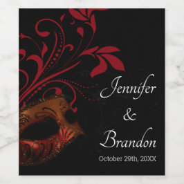 Röd Blommigt Mask Vinflaska Etikett