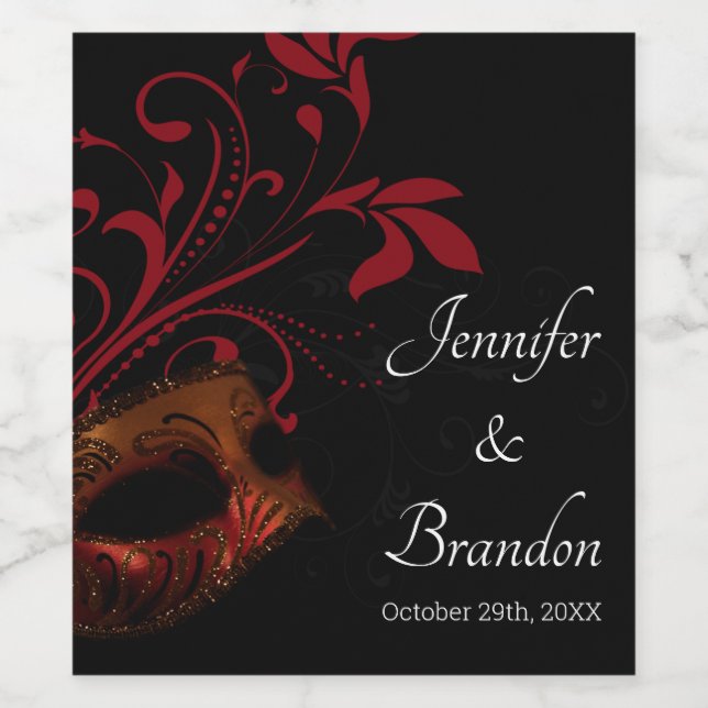 Röd Blommigt Mask Vinflaska Etikett (Singel etikett)