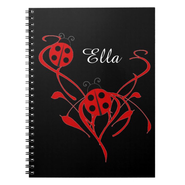 Röd Blommigt med Ladybug Monogram Notebook Anteckningsbok Med Spiral (Framsidan)