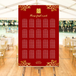 Röd blommigt modernt kinesiska bröllop-sittdiagram poster