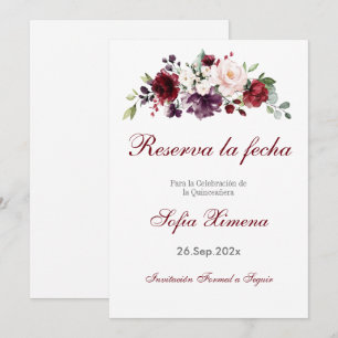 Röd Blommigt Quinceanera Spara Datumet