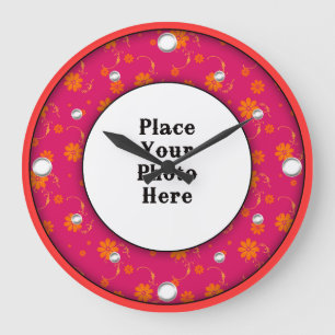 Röd Blommigt Ram Din fotomägel lås Stor Klocka