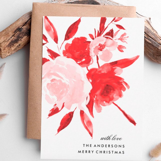 Röd Blommigt Ro - Helgdag - inget fotokort Julkort (Skapare uppladdad)