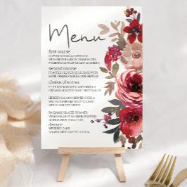Röd Blommigt Ro Romantic Bröllop Meny