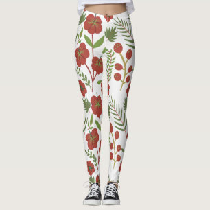 Röd blommigt sömlös mönster på vit bakgrund leggings