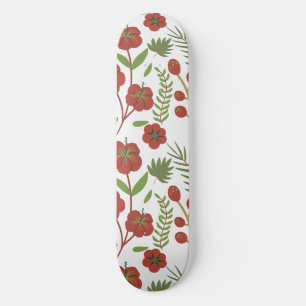 Röd blommigt sömlös mönster på vit bakgrund mini skateboard bräda 18,5 cm