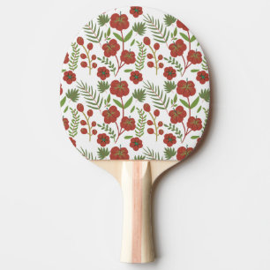 Röd blommigt sömlös mönster på vit bakgrund pingisracket