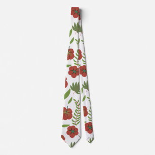 Röd blommigt sömlös mönster på vit bakgrund slips