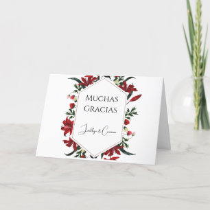 Röd Blommigt Tack Bröllop Card en Español Kort