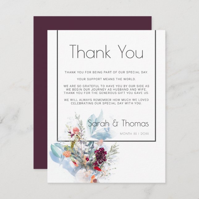 RÖD BLOMMIGT-TACK för WHITE och ORANGE Inbjudningar (Fram/baksida)