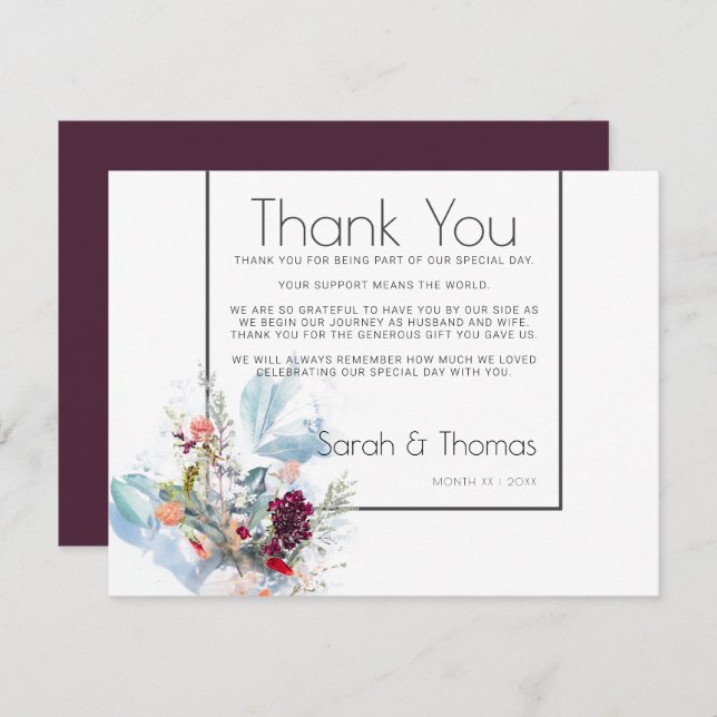 RÖD BLOMMIGT-TACK för WHITE och ORANGE Inbjudningar (Fram/baksida)