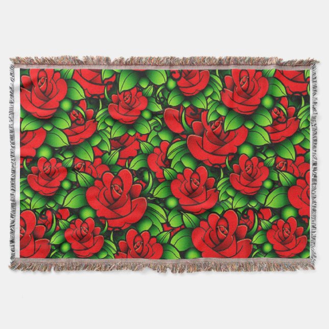 Röd Blommigt Throw Blanket Filt (Framsidan)