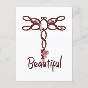 Röd Blommigt "vacker" Dragonfly Design Vykort