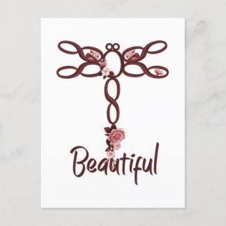 Röd Blommigt "vacker" Dragonfly Design Vykort