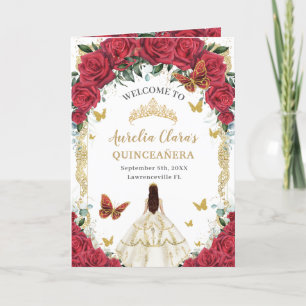 Röd Blommigt Vita utpressningsorder Quinceañera-or Program