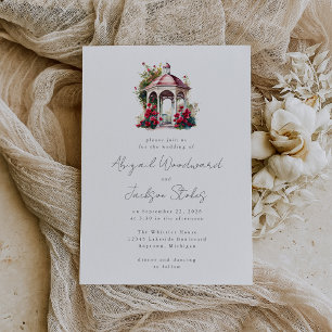 Röd Blommigt Watercolor Gazebo Wedding bjudande Inbjudningar
