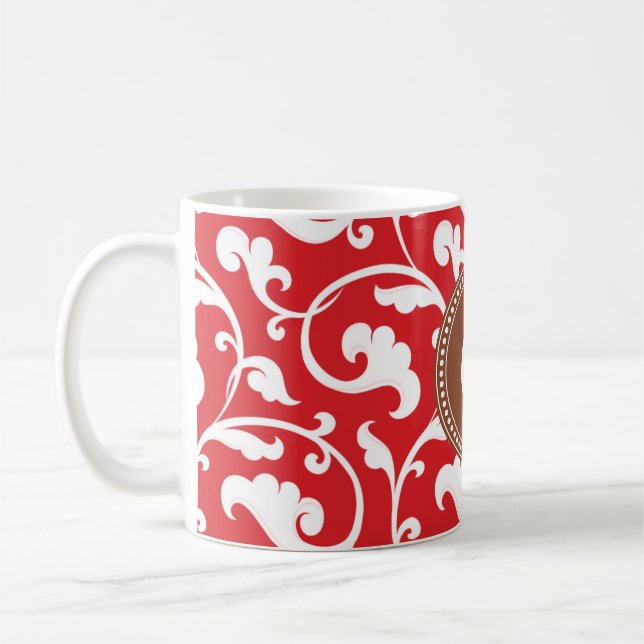 Röd blommönstermonogram för elegant flickaktigt kaffemugg (Vänster)