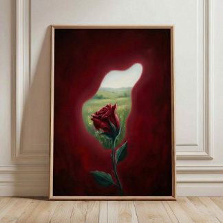 Röd blomning fönster – Surrealistiskt blommig vägg Poster