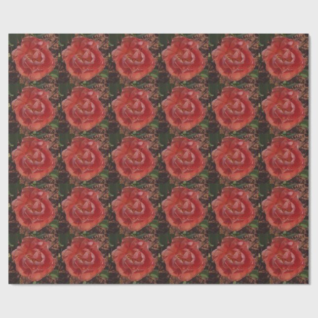 röd blomning presentpapper (Platt)