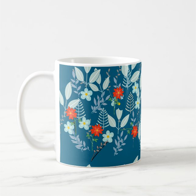 Röd Blomning + Tealblad Kaffemugg (Vänster)
