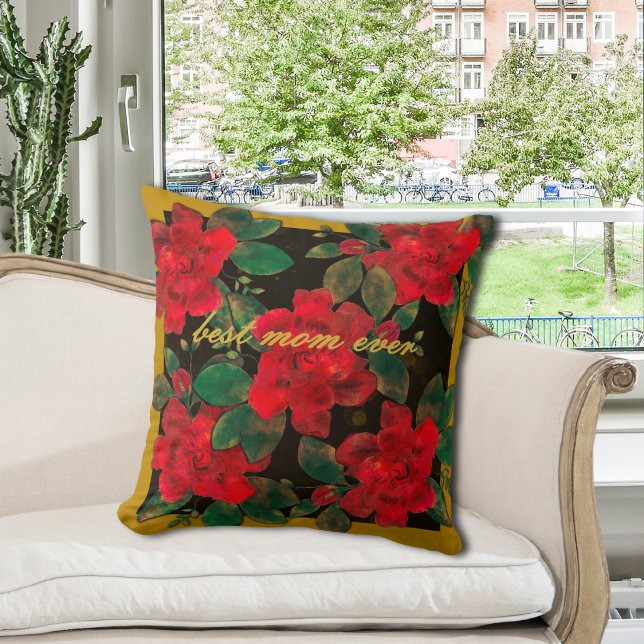 Röd blomster 'Bästa mamma någonsin' Kudde (Skapare uppladdad)