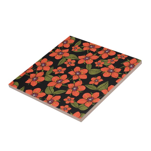Röd blomsterakvarell kakelplatta (Sidan)